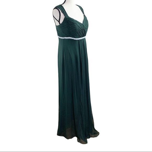 Liancarlo Couture Dark Green Silk Chiffon Grecian Gown w/Beading Sz 12 - Picture 2 of 13